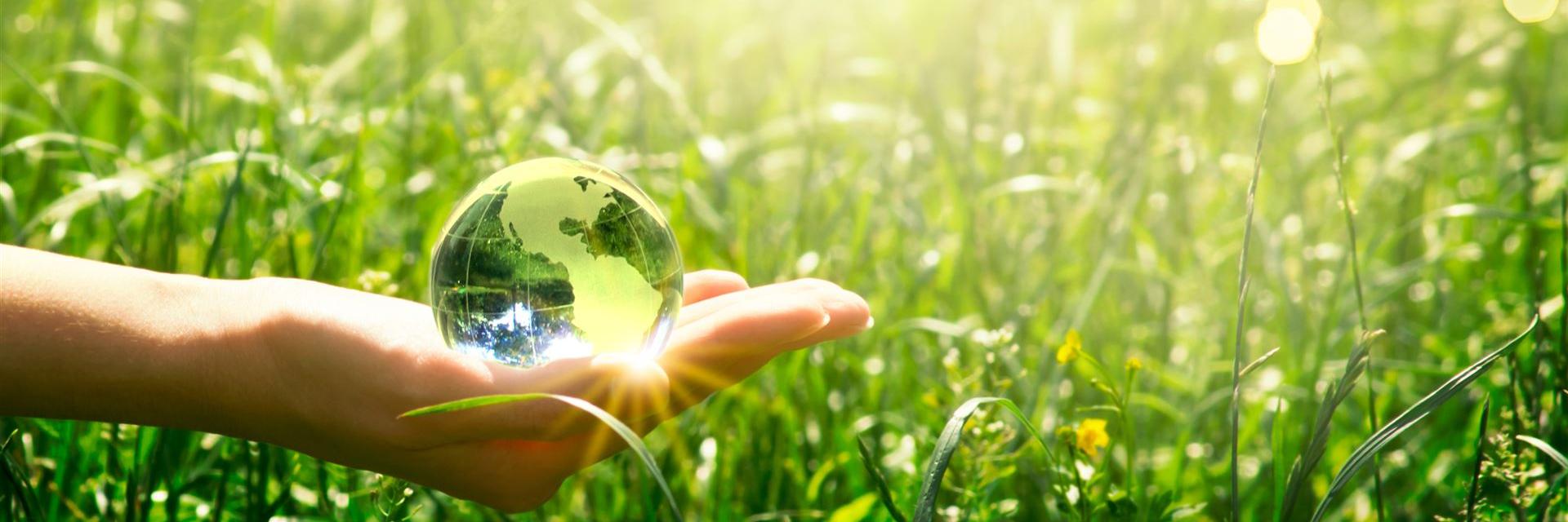 Afbeelding of energielabel toont een glazen bol voor een groene weide.